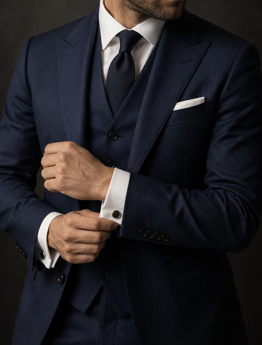 Navy formalwear styled for an evening occasion
